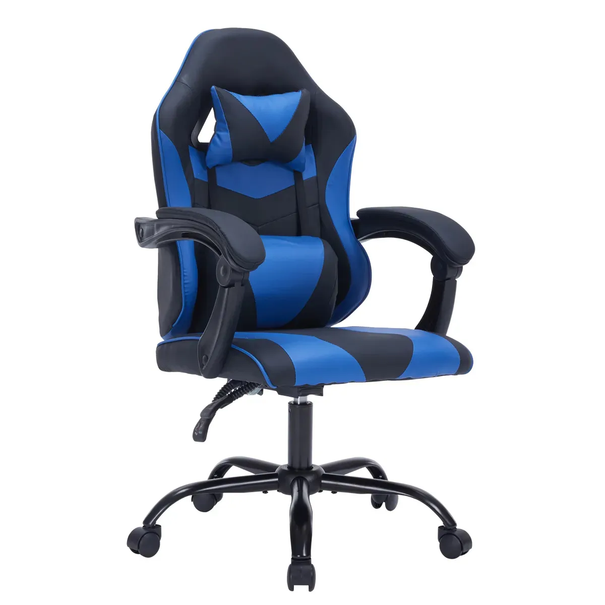 Silla Gamer Ergonomic, reclinable, giratoria and super cómoda With Apoyacabezas and Lumbar Support, desktop, sintetic leather, negro/blue