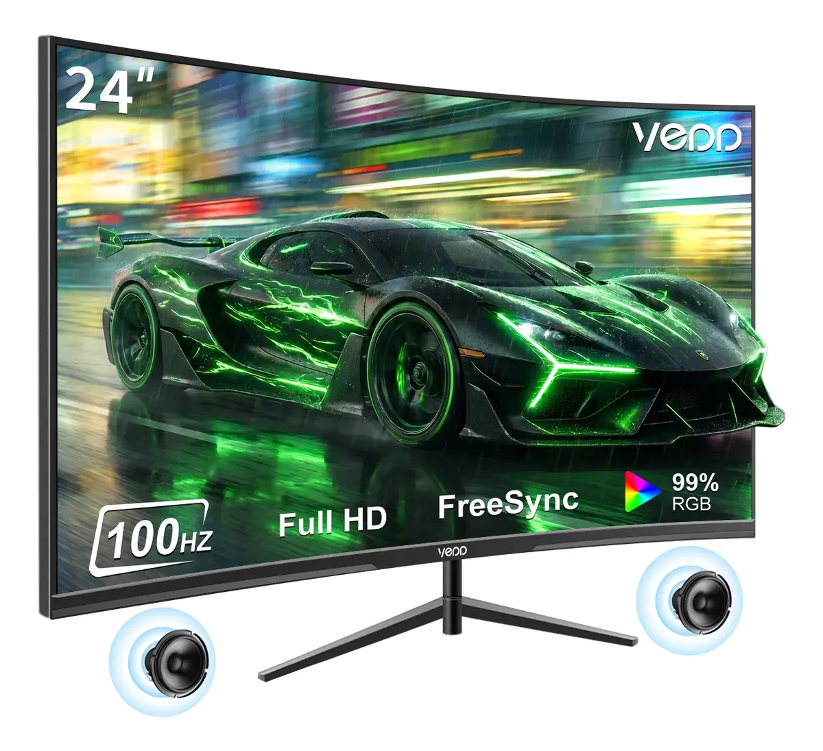 VEDD Curvo Monitor Gamer 100Hz 24'' 1ms Freesync Pantalla FHD HDMI VESA Low-blue light Computadora Led