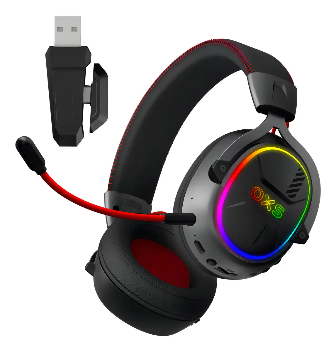 Audifonos Gamer Para Inalambricos Diademas con Microfono De Cancelacion De Ruido Sonido Envolvente Virtual 7.1, 2.4g De Baja Latencia Con Conector Usb Y Type-c, Bluetooth 5.3 Para Pc Oxs G2 Negro