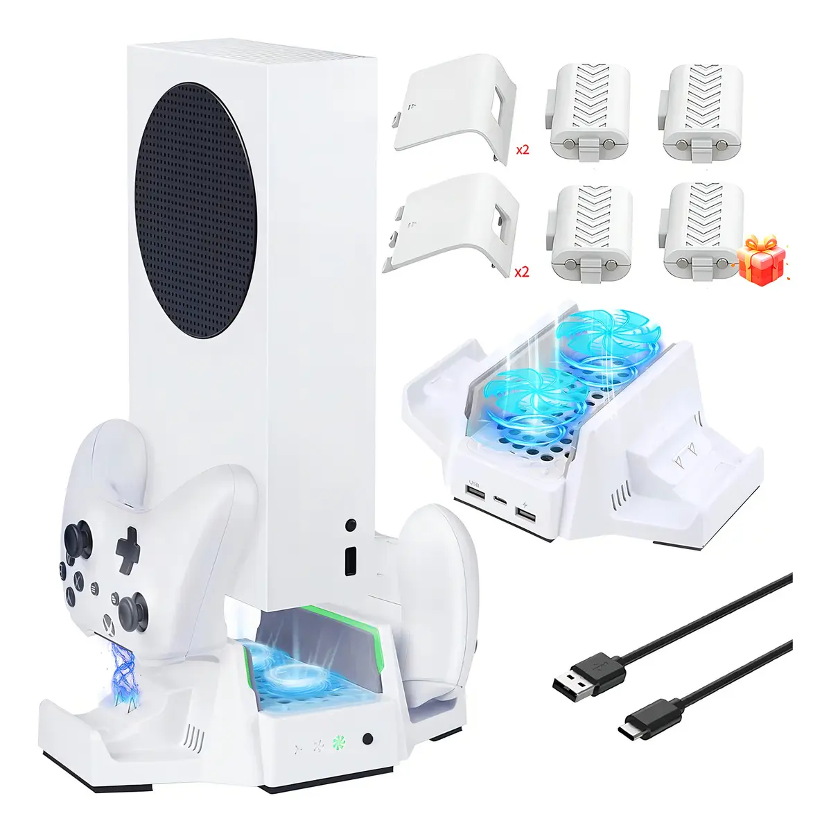 Base Ventilador con Carga para Xbox Series S, con 4 Pilas Recargables Kabola