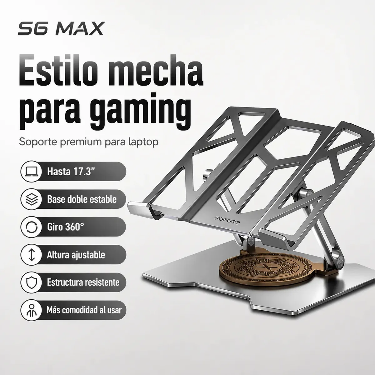 Soporte Para Laptop Buenalink S6 MAX Gamer 360 Giratorio Ajustable Hasta 17.3 Pulgadas, Base Metálica Estable Para Notebook Tablet iPad