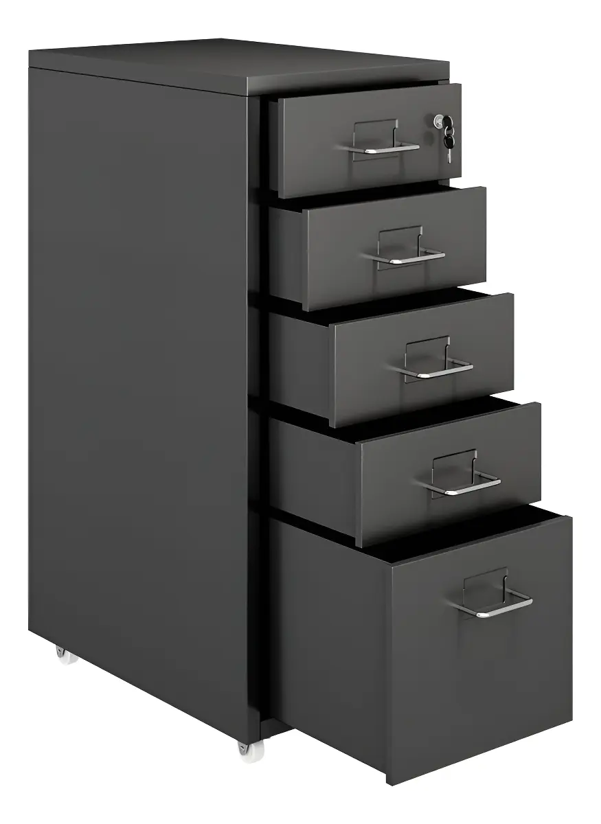 Archivero Metálico 5gavetas Para Oficina Ruedas Mueble Negro