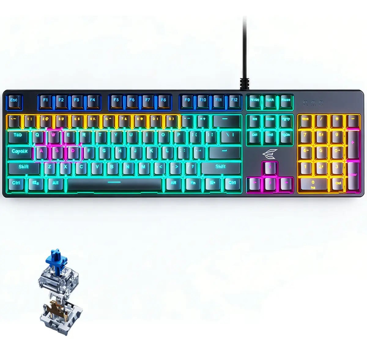 Teclado Mecánico FOFODIO Gamer Full Size Negro con Teclado Numérico y Retroiluminación RGB