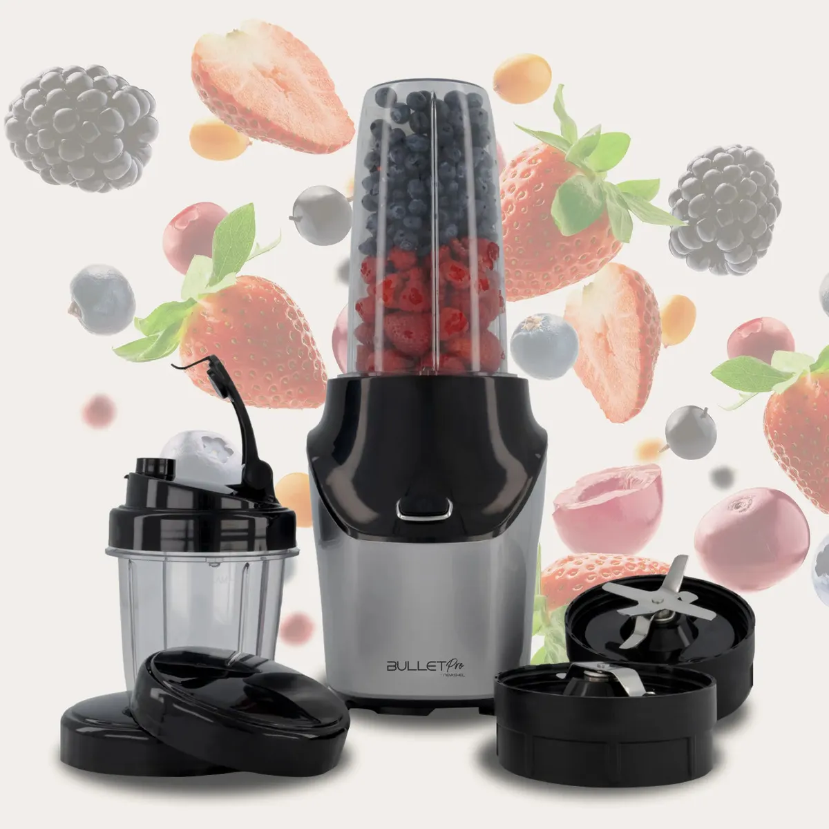 Licuadora Procesador De Alimentos Profesional Bulletpro 8 Pz Color Plateado