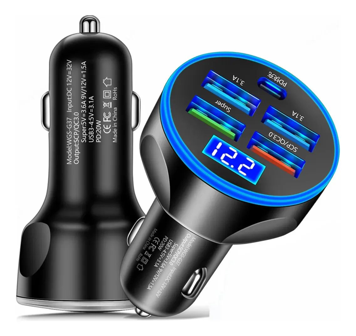 Cargador Para Auto 150w Tipo C Carga Rapida Pd|qc 3.0|5usb