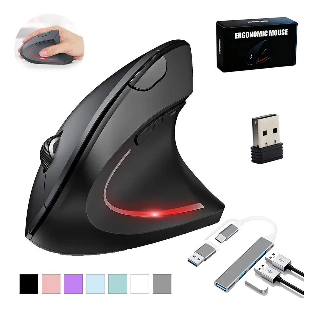 Mouse Inalámbrico Vertical Para Mac Windows Ratón ergonomico vertical Computadora Gamer con mouse Color Batería-negra Allaceryvva