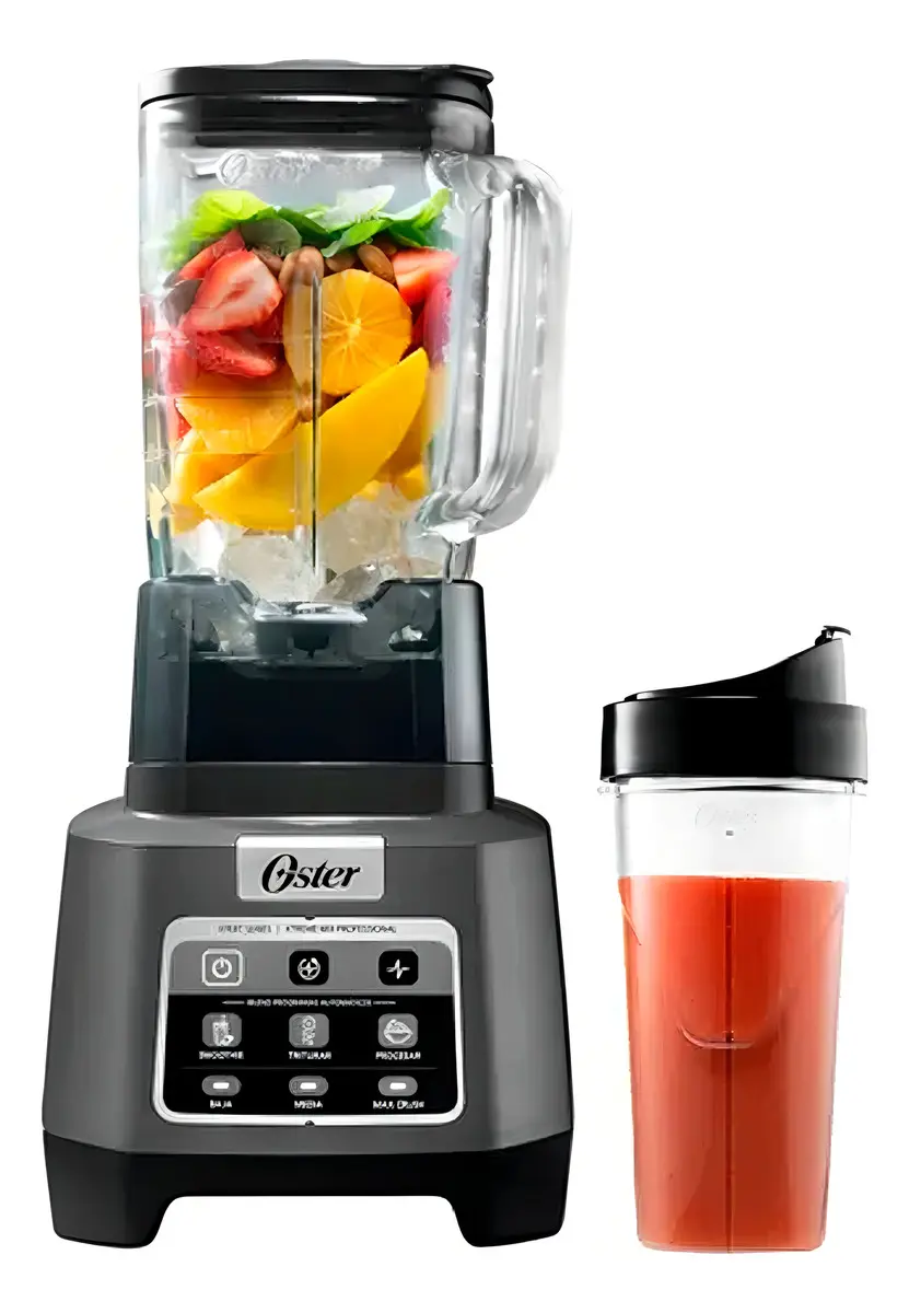 Oster Licuadora Profesional Xtreme Mix, 1500W, Vaso Vidrio 2L + Vaso Bngo, Gris