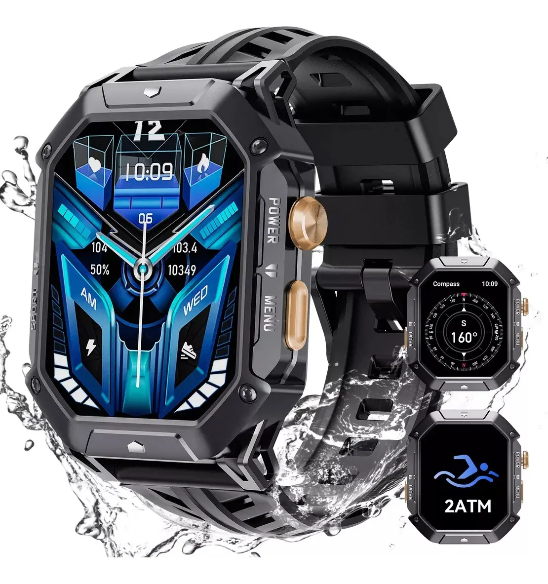 Smartwatch Cubot X1 Reloj Inteligente Deportivo 2ATM Resistente al Agua Negro 2.13'' y Llamada Bluetooth y Medición de Presión Arterial