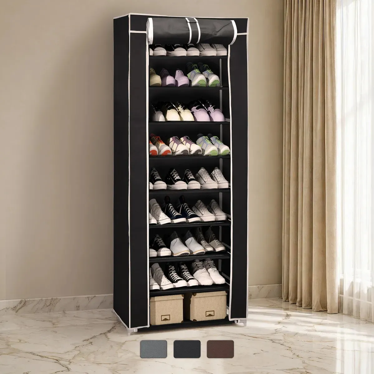 Zapatera Organizador 27 Pares 9 Niveles Tela Funda Antipolvo Blick Color Negro