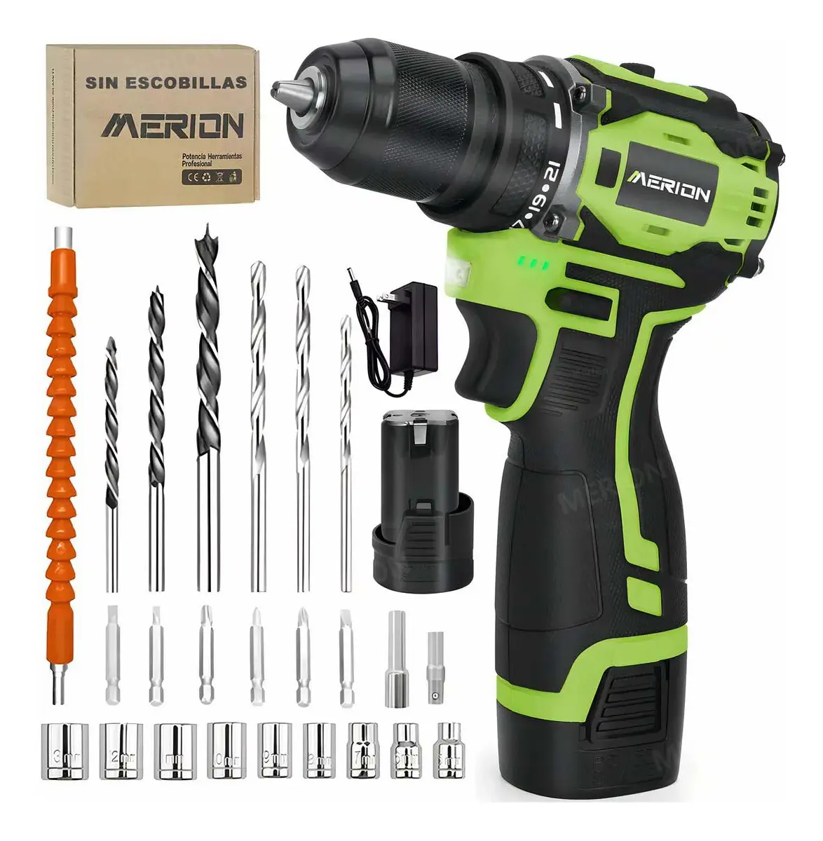 Taladro Atornillador Eléctrico Inalámbrico Sin Escobillas Color Verde M+W+1 MERION