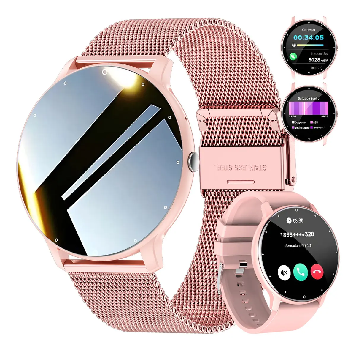 Reloj Inteligente Mujer Hombre Deportivo 1.39" Llamada Bluetooth relojes Asistente voz Notificación de Mensajes reloj Frequency Cardiaca sueño Smartwatch 2 Correas