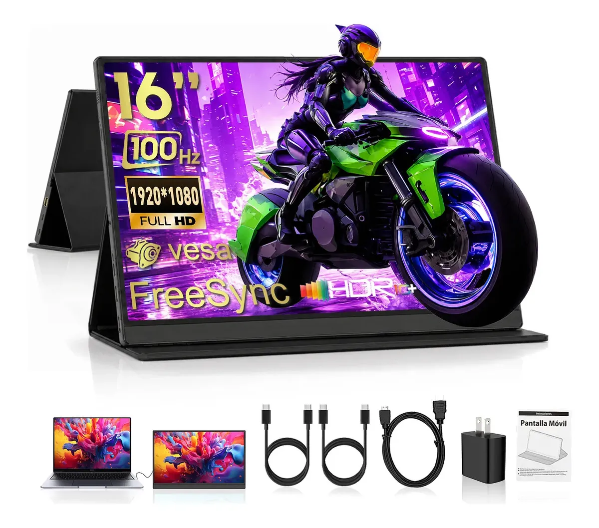 Monitor Portátil Gamer Xgody Computadora 16'' Pulgadas 100hz 3 Modos De Visualización Monitor Ips De Ultrafino Con Soporte Vesa Funda Y Altavoces Duales Plug And Play Para Portátil Pc Mac Xbox Switch