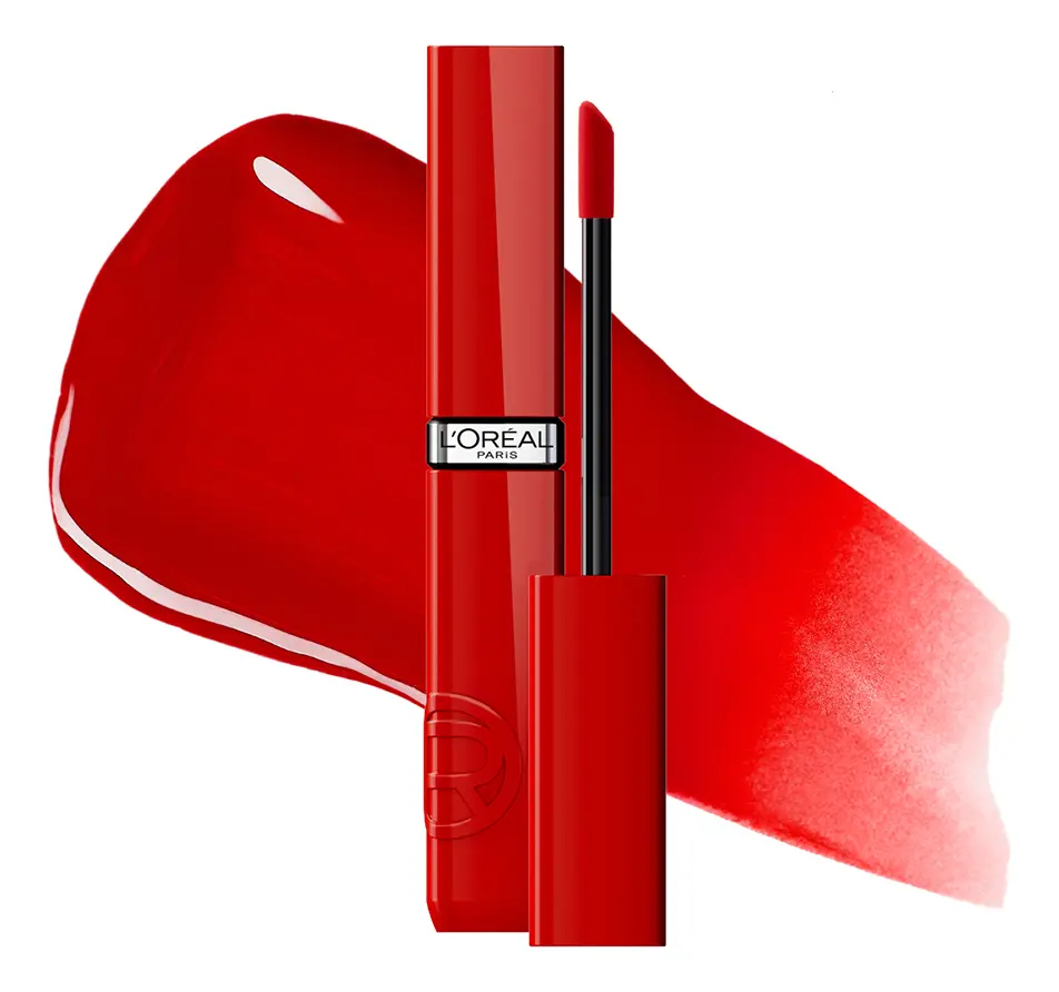 L'Oréal Paris Infallible Laque Resistance, Labial Líquido con Acabado Brillante, Brillo Instantáneo y Color de Larga Duración Hasta por 16h, Tono Red Bisou 415