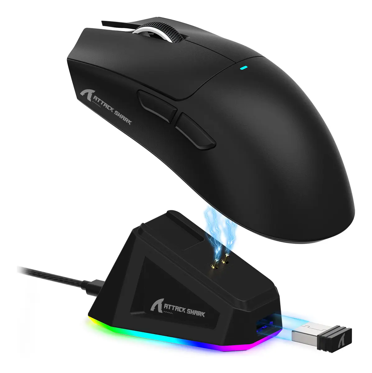 ATTACK SHARK X11 ratón inalámbrico ligero para juegos con muelle de carga RGB, Tri-Mode-2.4G/USB-C con cable/BT, 22K DPI, sensor óptico PAW3311, interruptor HUYU, 5 botones programables para PC/Mac