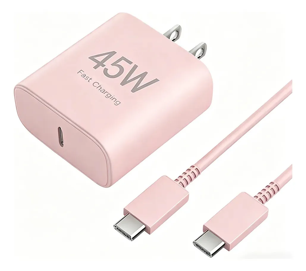45 W Cargador tipo C Carga Rapida with 2 m cable USB C para Galaxy S26 Ultra/Plus/ S25 Ultra/ S24 Ultra/ Note 20/Note 10/A57/ A56/ A37/ A36 Para Galaxy Tab compatibilidad con iPhone 17/16/15Color Rosa