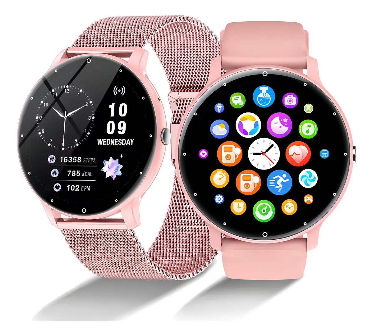 Smartwatch mujer deportivo Lige Rosa Reloj Inteligente Llamada Bluetooth Asistente De Voz Smart watch Sueño Presión Arterial Monitoreo Smartband Impermeable Android Ios y Doble Correa