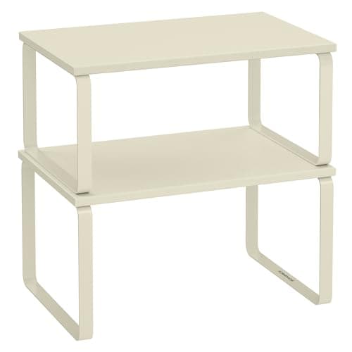 SONGMICS Especiero, Estante para Especias, Juego de 2, de Armario, Estante de Almacenamiento de Cocina Extensible, Blanco Crema MKCS020W02