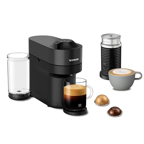 Nespresso Cafetera Vertuo Pop Negra con Espumador + 12 Cápsulas
