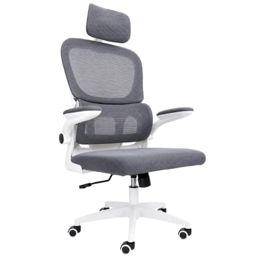 LUMO HOME Silla Oficina Ergonomica Soporte Lumbar Material Respirable con Brazos Abatibles, Sillas de Computadora con Ruedas Desplazamiento Suave y Sin Ruido de Alta Densidad y Resistente (Gris)