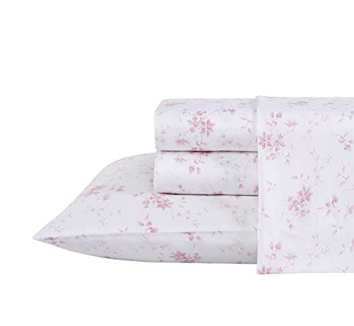 Laura Ashley Home - Juego de sábanas de algodón Satinado Suave, Elegante, Suave y Transpirable, decoración del hogar, jardín Muse Rosa