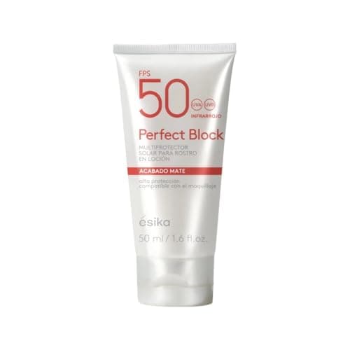 Ésika Perfect Block Protector Solar Facial FPS 50 50 ml, Bloqueador Solar para Rostro con Acabado Mate, Protección UVA UVB Luz Azul y Visible, Compatible con Maquillaje
