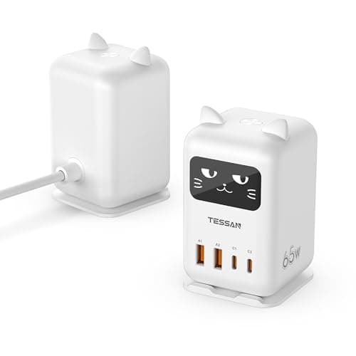 TESSAN GAN 65W Cargador Tipo C, Estación de Carga 4 Puertos, Cable de 1.5M