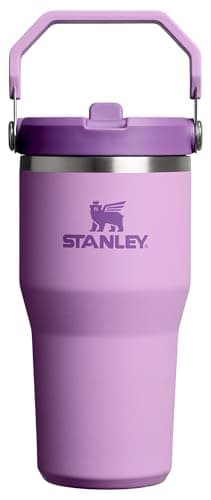 STANLEY IceFlow 2.0 - Vaso con popote abatible con asa, 20 onzas, tapa giratoria y pajita abatible, botella de agua resistente a fugas, acero inoxidable aislado, sin BPA, color lila
