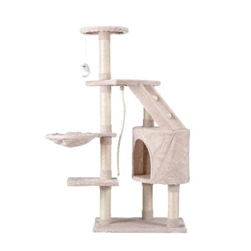 Fancy Pets Mueble Atenas para Gato 120 cm Rascador de Madera con Felpa Suave y Área de Descanso