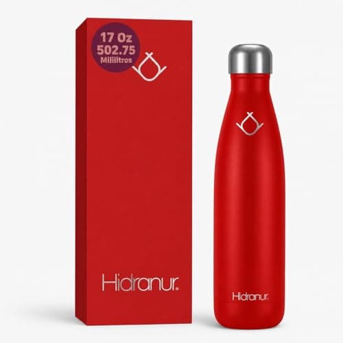 Hidranur Termo de Acero Inoxidable 17 Oz (502.75 ml) Doble Aislamiento Térmico, Termo Para Café Tapa Hermética, Termo, Incluye Cepillo de Lavado, No Tóxico, Libre de BPA (Rojo, 17 Oz (502.75 ml))
