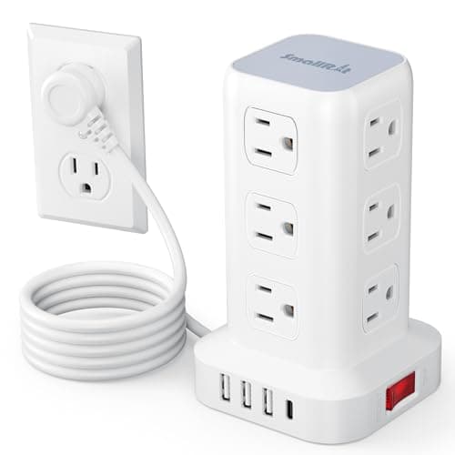 SMALLRT 1.98M Regleta Torre Multicontacto, Extension Electrica USB C Blanco