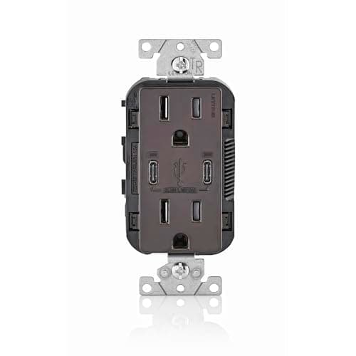 Leviton 006-T5635-00B Combinación Contacto Doble a Prueba de Manipulaciones y Contacto USB tipo C/C, Café