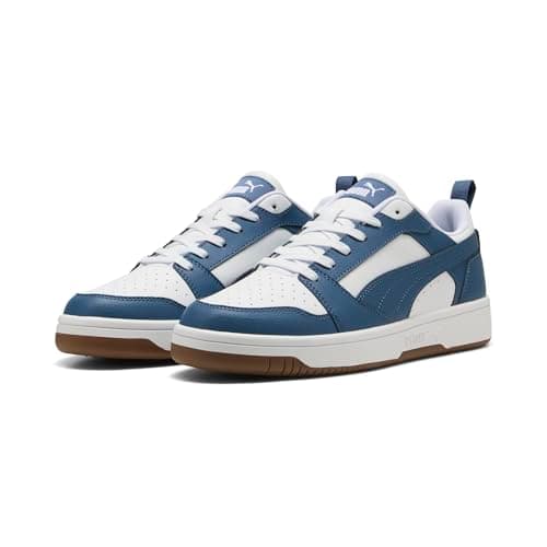 Puma, Tenis Casuales Rebound v6 Low, Unisex, Blanco con Azul, Talla 24