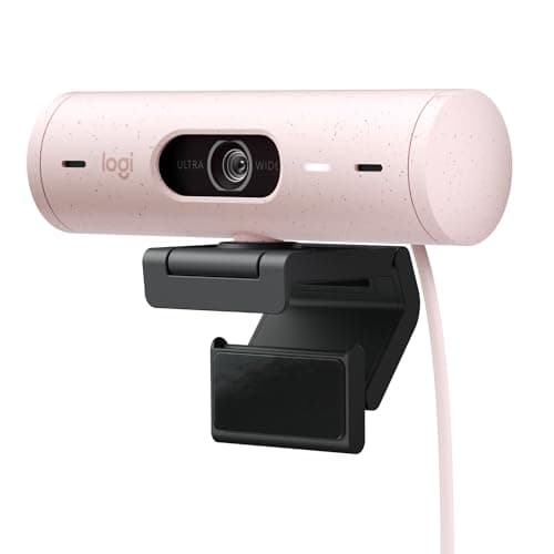 Logitech Brio 500 Full HD Webcam: autocorrección de luz, autoencuadre, visualización, mics con reducción de Ruido, Webcam con privacidad, para Microsoft Teams, Google Meet, Zoom - Color Rosa