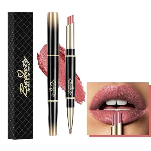 Lápiz Labial Y Delineador de Labios de Doble Punta 2 en 1, Lápices Labiales de Larga Duración Labial Mate Lápiz Labial Resistente Al Agua, lip Liner de Terciopelo (#14, 2in1)