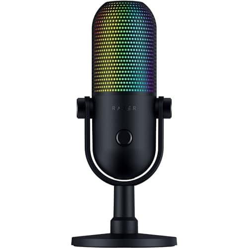 Razer Seiren V3 Chroma RGB USB Microphone: Stream & Game Reactive Lighting - Tap-to-Mute Sensor - Condenser Mic - Digital Gain Limiter & Shock Absorber - PC, Discord, OBS Studio, XSplit - Black