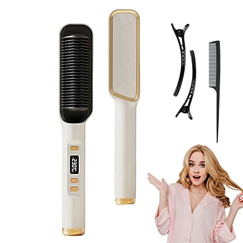 Cepillo Secador de Cabello, Cepillo Alaciador de Cabello, Cepillos De Aire Caliente Para Cabello, Cepillo Alisador de Pelo de Iones Negativos, Apagado Automático, Multifuncional Adecuado para Todo el Cabello (Un tamaño, Blanco)