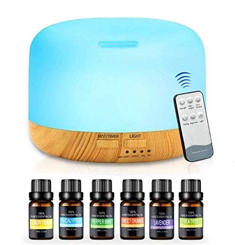 Winsuny, Difusor de Aceites Esenciales con Luz LED (Incluye 6 Botellas de Aceite)
