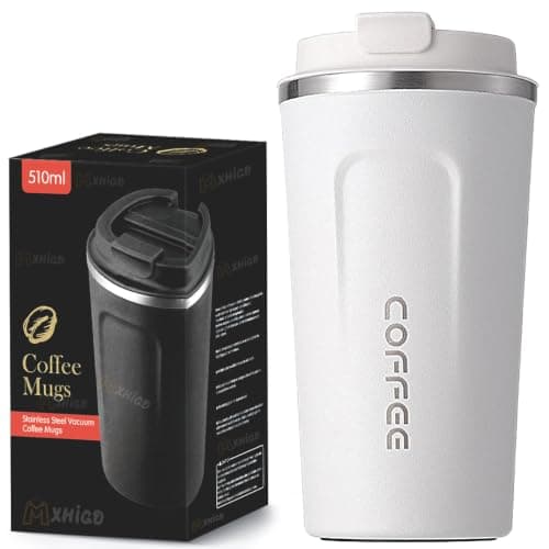 MXHIGO Termo Taza para Cafe de 510ml/18oz de Acero Inoxidable 304 con Tapa, Vaso Térmico de Café Frío y Caliente, Hermética Cero Derrames, Botella de Agua para Hogar, Oficina, Coche y Deportiva