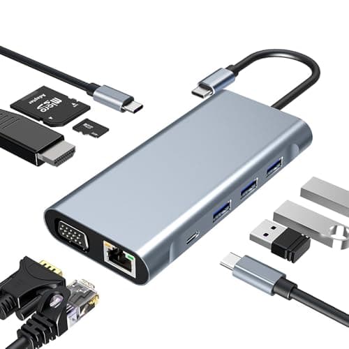 JESWO Hub USB C, 10 en 1 Adaptador Multipuerto USB C con HDMI 4K, 1*USB 3.0, 2*USB 2.0, USB C 100W PD Carga, Lector de Tarjetas SD/TF, Ethernet RJ-45 de 100 M con Macbook Pro/Air