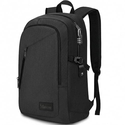 Mancro Mochila para Laptop para Hombre Ligera y Antirrobo， Bolsa Resistente Organizado para Computadora Multifuncional para mujer con puerto USB, 15,6 Pulgadas, Universidad Trabajo y Oficina, Negra