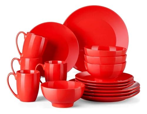 Vajilla Elegante Negro Mate Para 4 Personas 16 Piezas(Rojo)