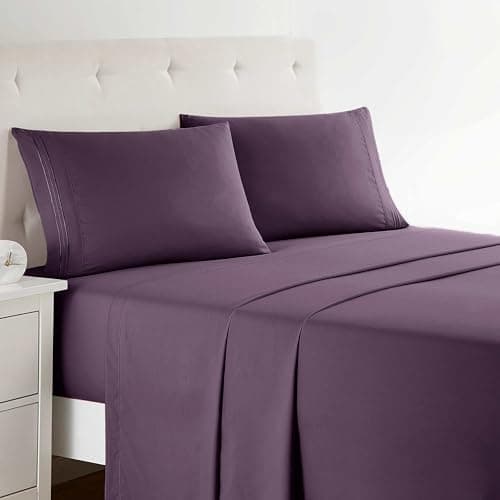 CLARA CLARK Premier 1800 Collection Hoja de Cama Set, Juego de 3 sábanas de Cama, Berenjena Púrpura, Twin (Single) Size