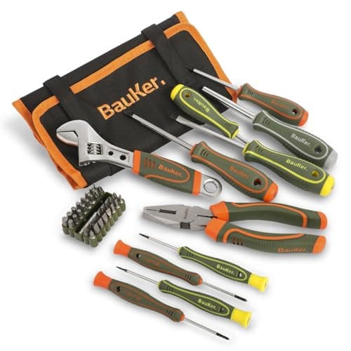 Set de Herramientas mecanicas para el hogar con Estuche Organizador, 45 Piezas, Negro/Naranja