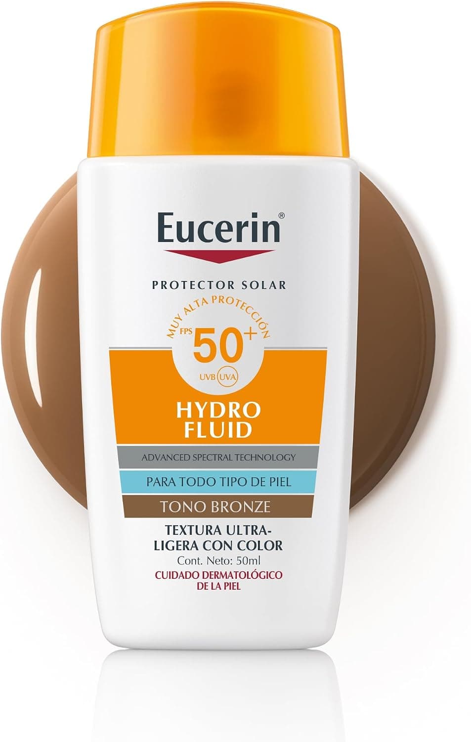 Eucerin Sun Face Hydro Fluid FPS 50 + Tono Bronze 50ml Protector Solar Facial con Color, textura ligera, suave y refrescante. Rápida absorción sin sensación grasosa o pegajosa