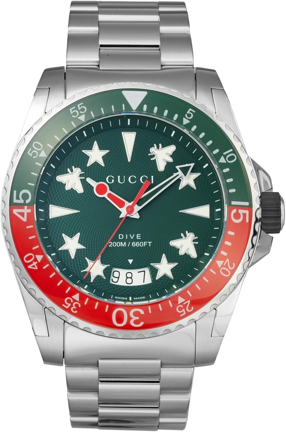 GUCCI - Reloj de pulsera de cuarzo con cristal de zafiro para buceo (200 m) resistente al agua, reloj suizo