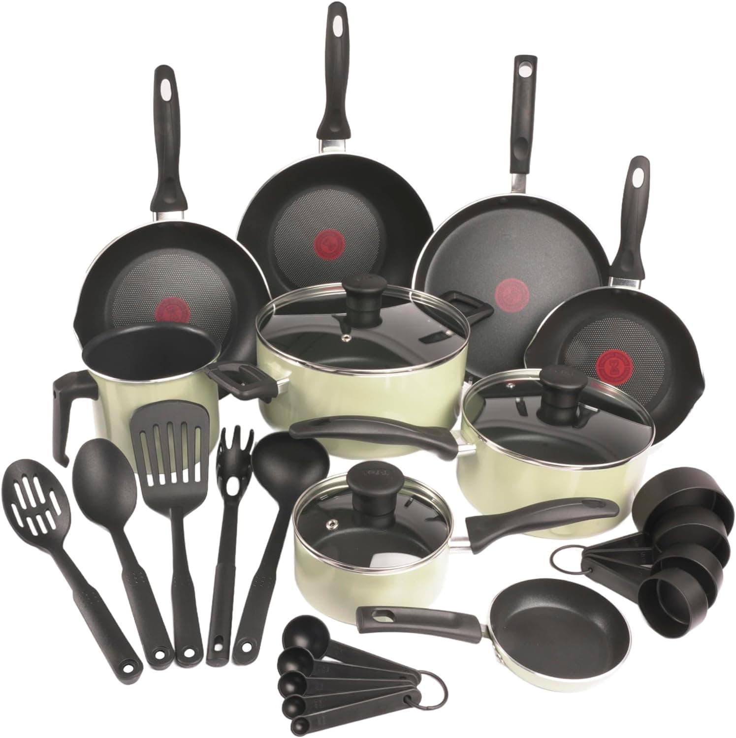 T-fal Batería de Cocina Supercook de 26 piezas Color Verde Lichen con Antiadherente Titanium, tecnología Thermo Señal, de fácil limpieza y base difusora para crear deliciosas recetas, B929SZ84