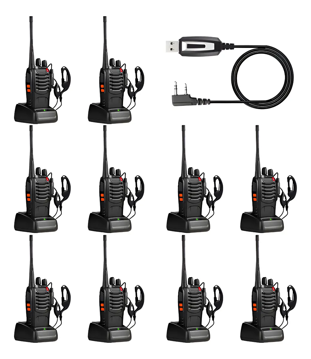 10 Radios Walkie Talkie BF-888S Linterna UHF GrupoGrupo 5km con Audífonos