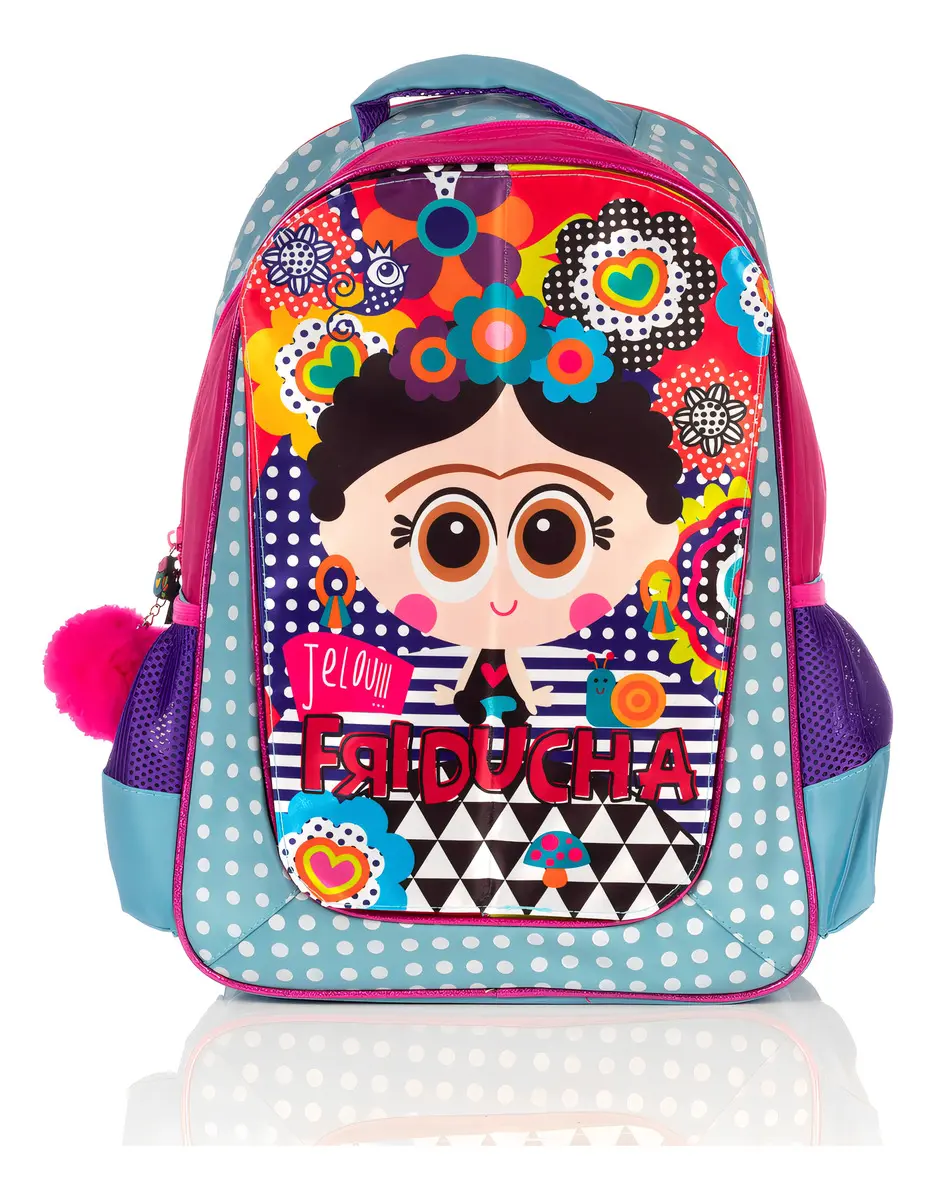 Mochila Friducha Art Color Rosa Diseño de la tela PU iridiscente transparente
