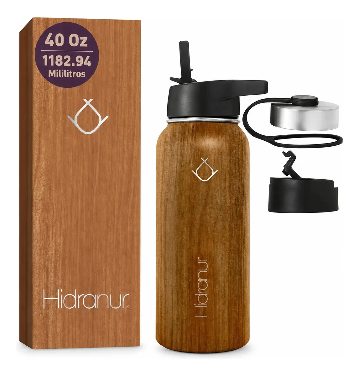 Termo De Acero Inoxidable Botella Frio Caliente Café Té 40oz Color Madera