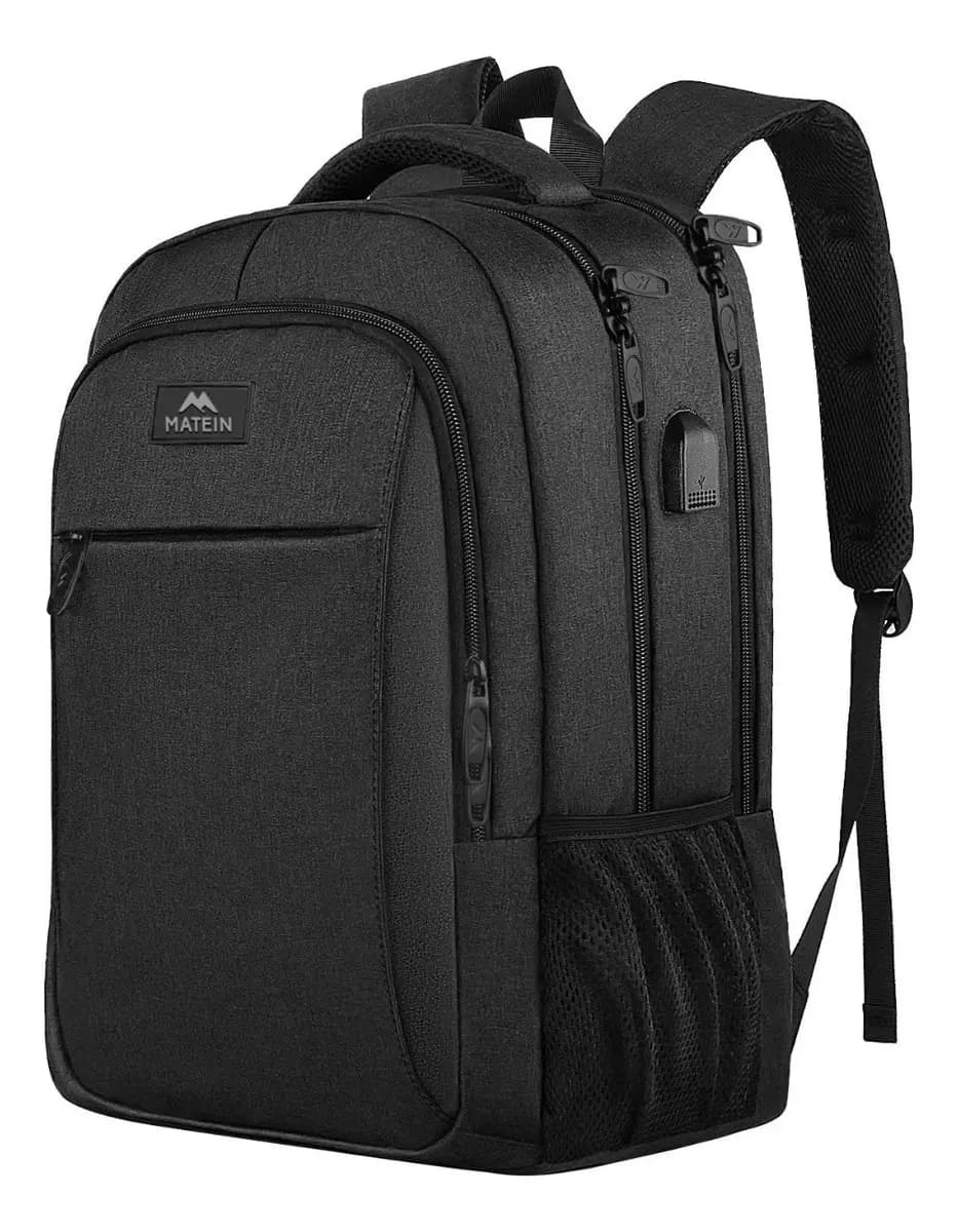 Mochila Para Escolar, Mochila De Viaje, Con Puerto Carga Usb, Ideal Para Negocios, Antirrobo Matein, Negro, Regalo Para Hombre